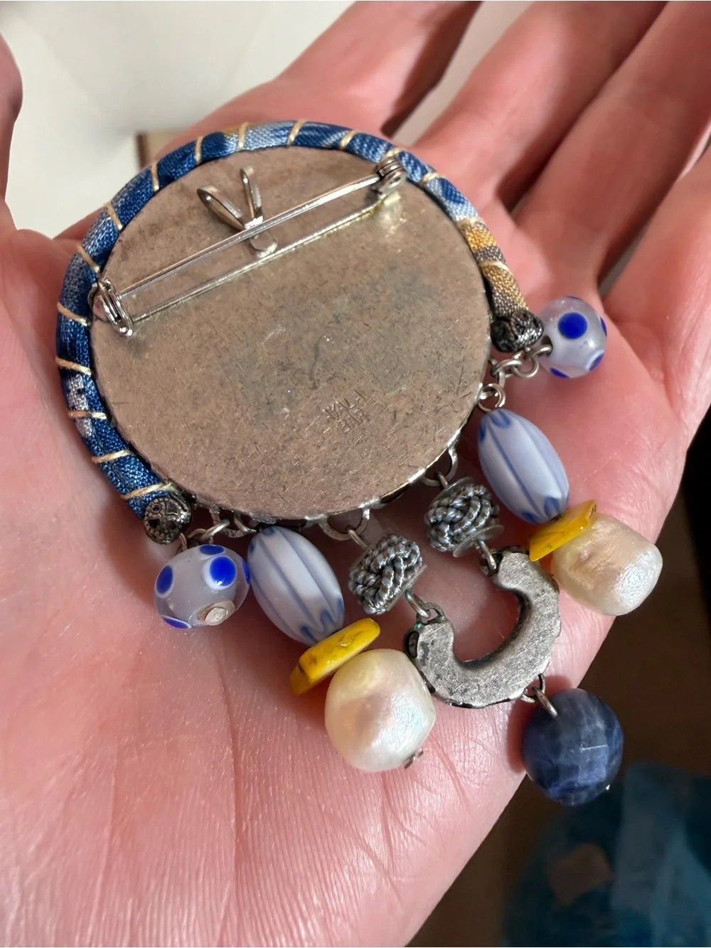Ayala Bar artisan mixed media blue oversized brooch pendent